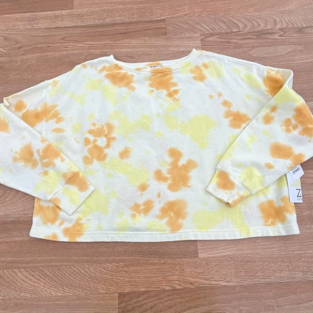 Z By Zella Cropped Sweatshirt Tie Dye Yellow Women's Size Large NEW